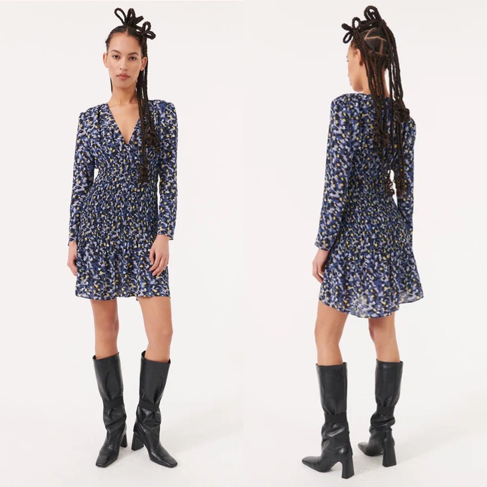 NEW NWOT Baum Und Pferdgarten Armona Dress Blue Cheetah Garden